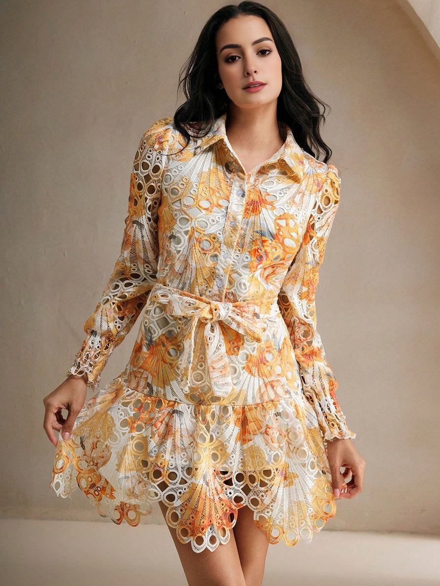 Isabella Floral Print V-Neck Long Sleeve Casual Vacation Dress