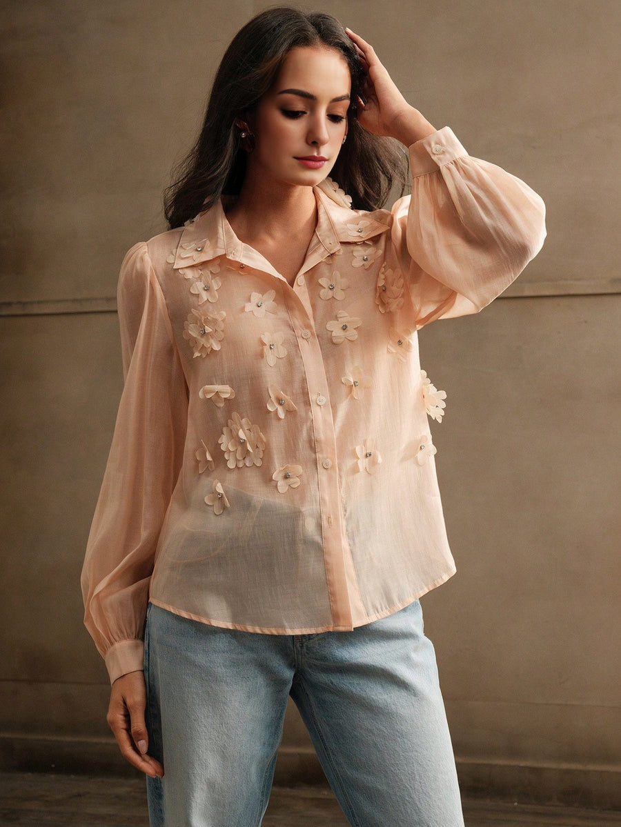 Isabella Floral Embellished Long Sleeve Shirt