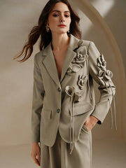 Isabella Elegant Lapel Handmade Floral Decor Blazer