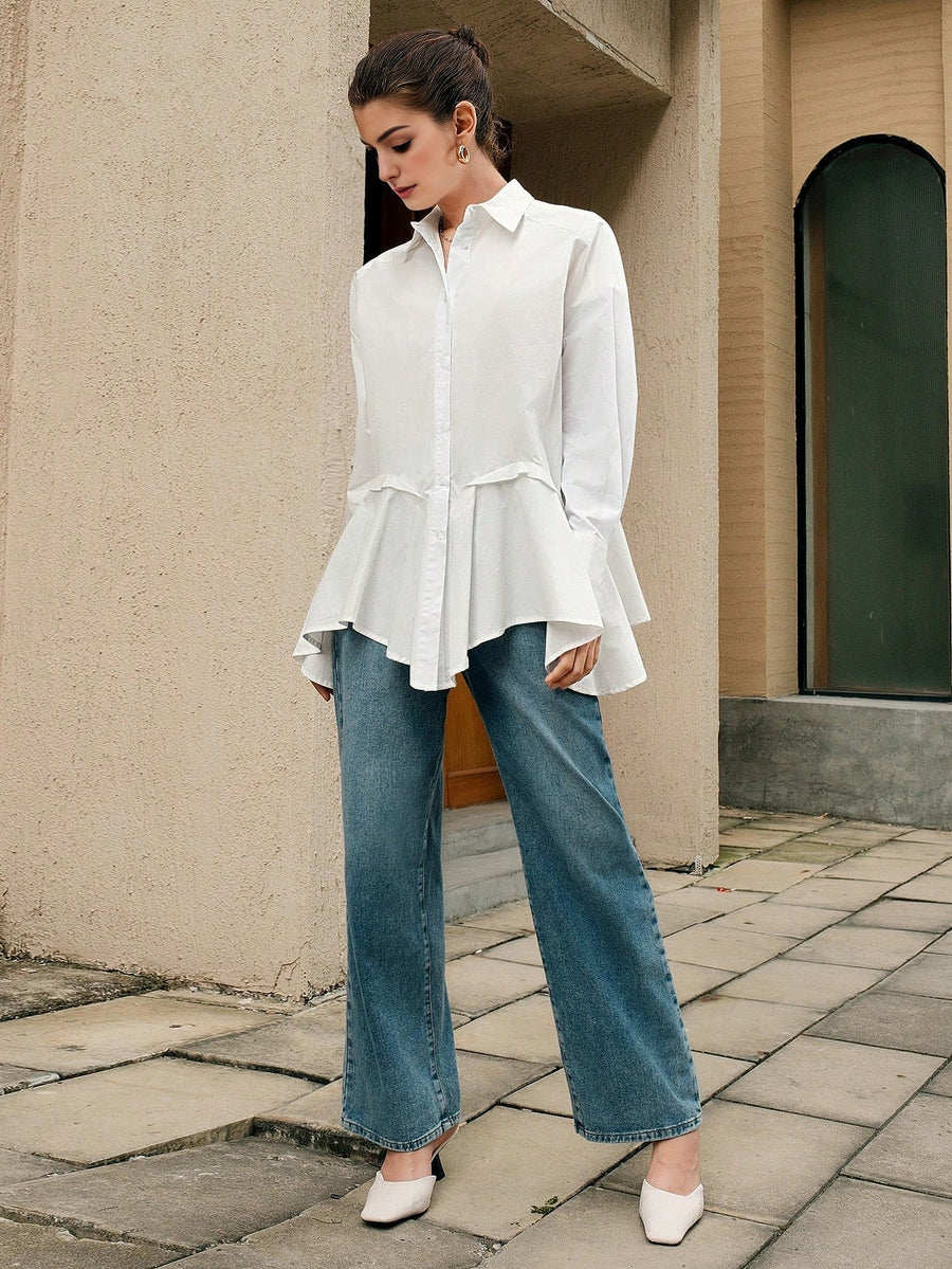 Isabella Solid Asymmetrical Hem Blouse