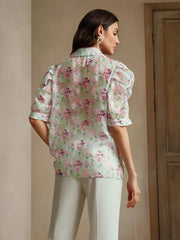 Isabella Floral Print Puff Sleeve Shirt For Dailywear