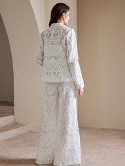 Isabella Elegant Embroidered Sequined Translucent Blazer Suit