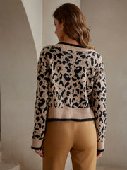 Isabella Leopard Print Lace-Up Elegant Knit Cardigan