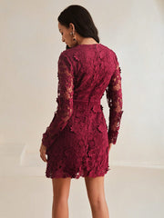 Isabella Fit Long Sleeve Elegant Lace Peplum Slim Dress