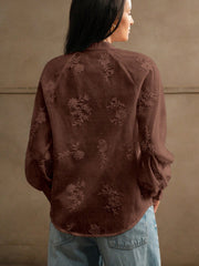 Isabella V-Neck Lantern Sleeve Rhinestone Vintage Embroidery Shirt