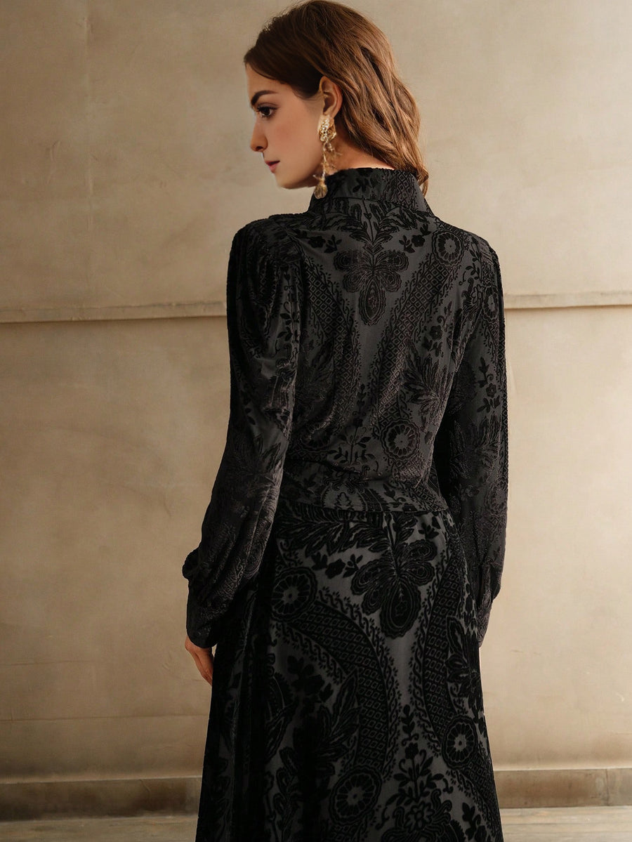 Isabella Velvet Floral Embroidered Elegant Long Sleeve Shirt