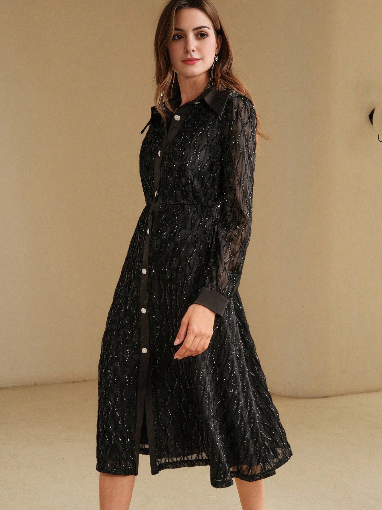 Isabella Lace Collar Long Sleeve Casual Resort Dress