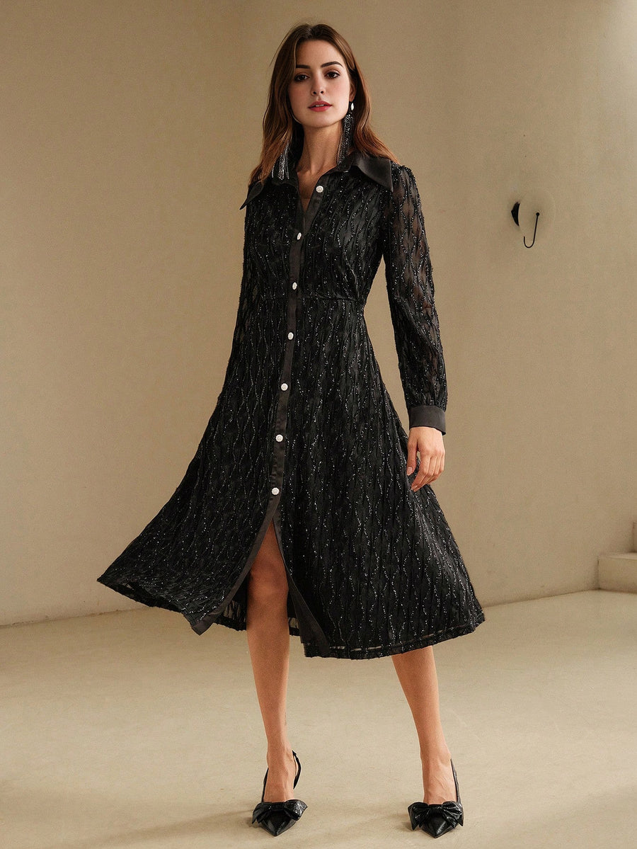 Isabella Lace Collar Long Sleeve Casual Resort Dress