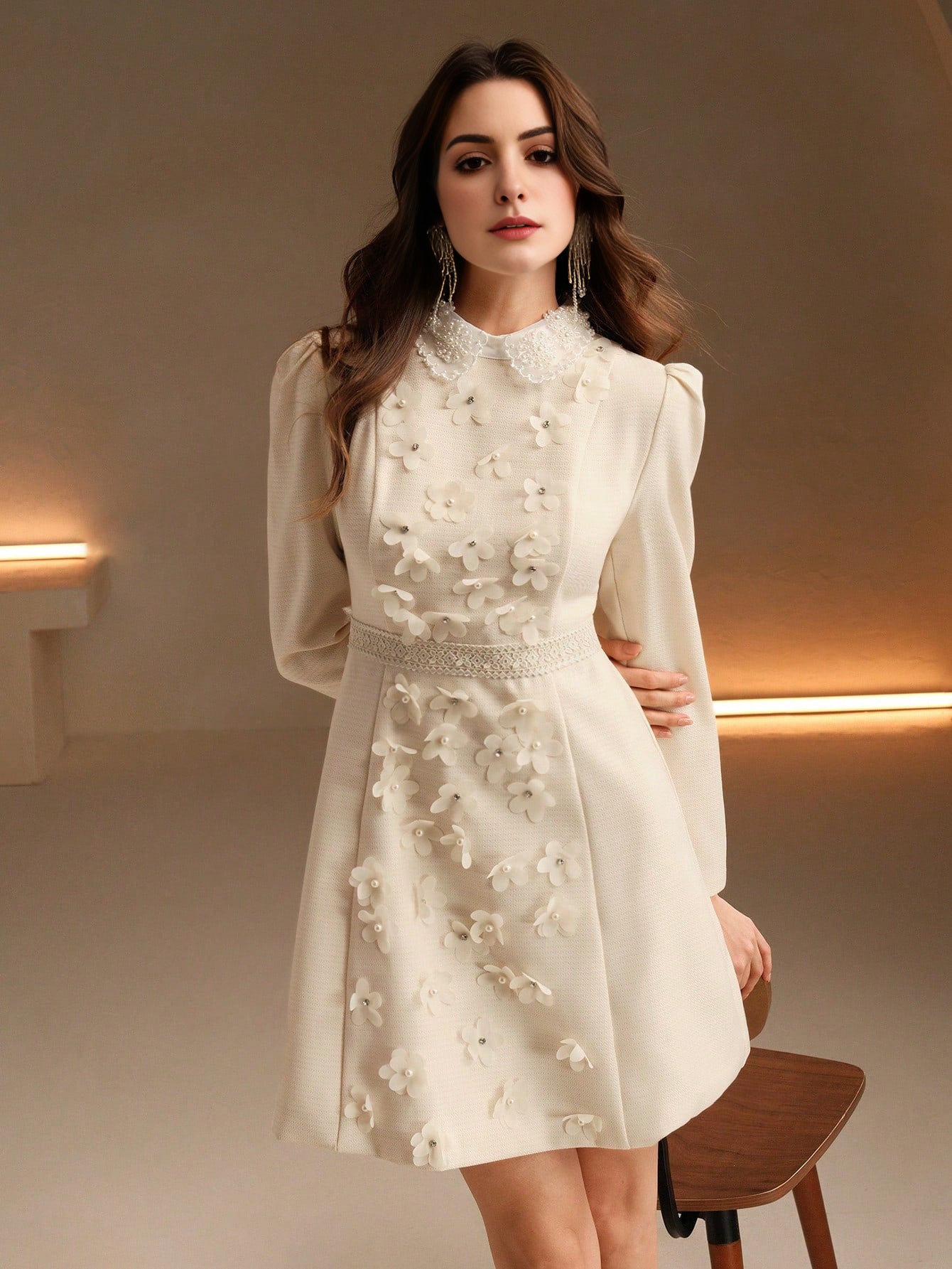 Isabella Lace High-End Embroidery Pearl Design Dress