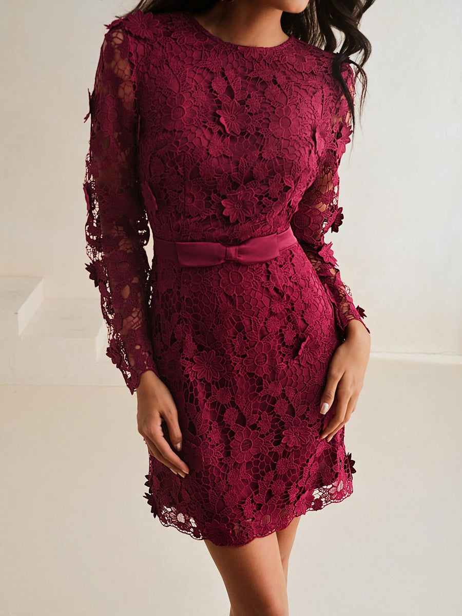 Isabella Fit Long Sleeve Elegant Lace Peplum Slim Dress