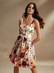 Isabella 3D Floral Sleeveless Casual & Elegant Dress