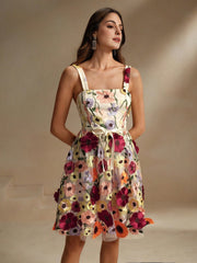 Isabella 3D Floral Sleeveless Casual & Elegant Dress