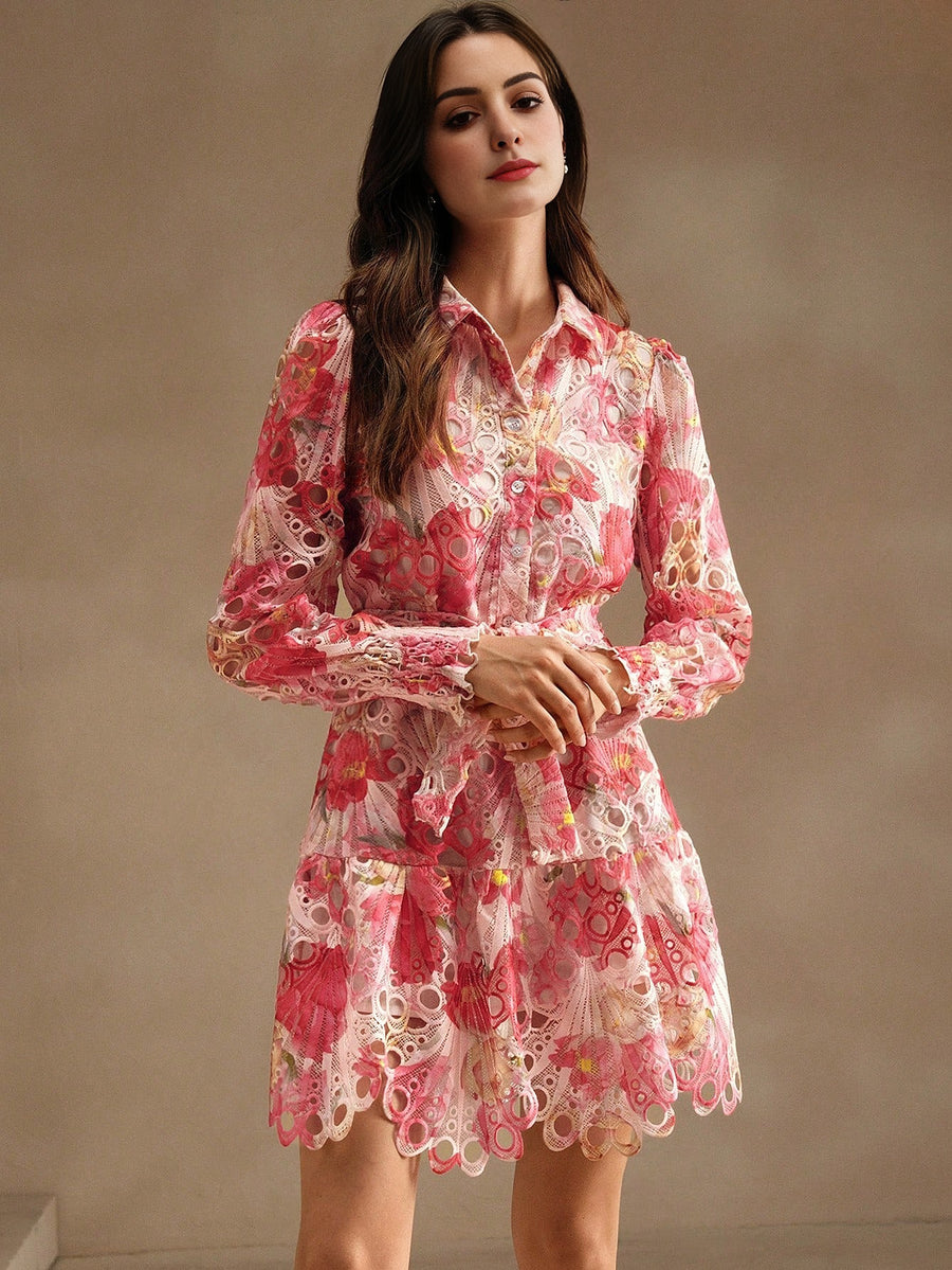 Isabella Floral Print V-Neck Long Sleeve Casual Vacation Dress