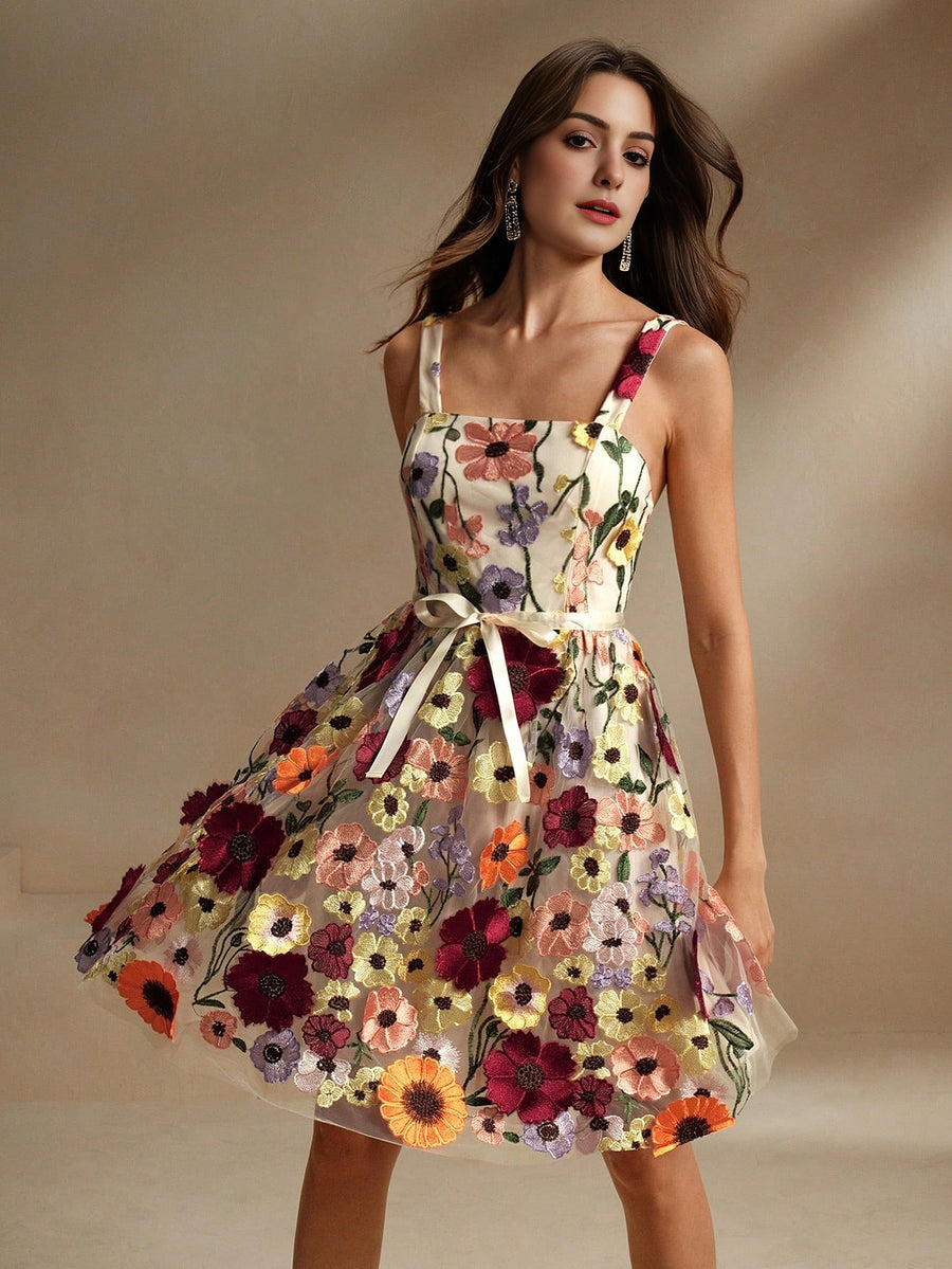 Isabella 3D Floral Sleeveless Casual & Elegant Dress