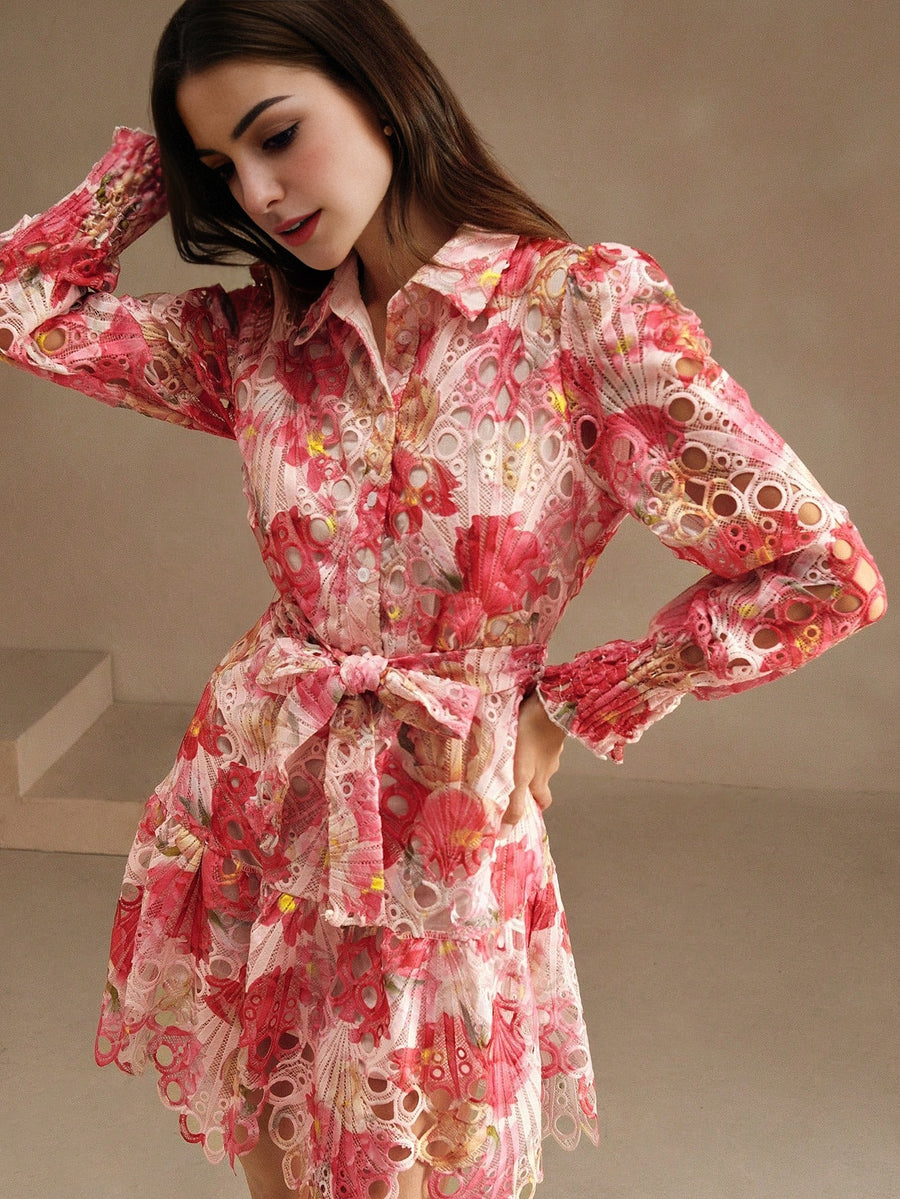 Isabella Floral Print V-Neck Long Sleeve Casual Vacation Dress