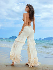 Isabella Multilayer Tassel Trim Elastic Waist Vacation Pants