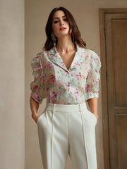 Isabella Floral Print Puff Sleeve Shirt For Dailywear