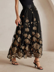 Isabella Mesh Embroidered Flared Elegant Ladies Skirt