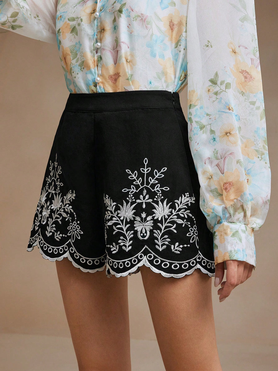 Isabella Floral Print Scallop Trim Shorts For Summsa