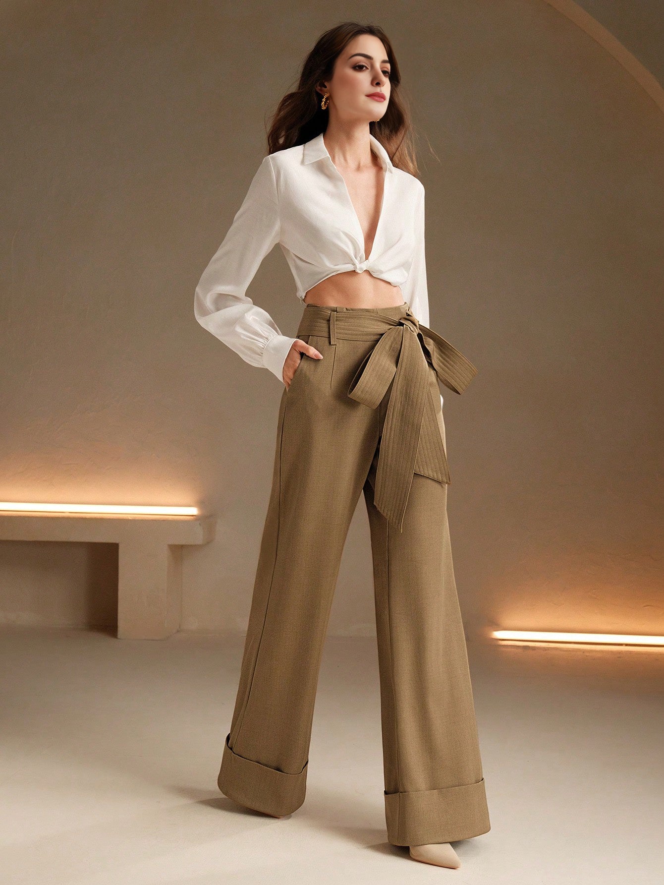 Isabella Fashionable High Waist Wide Leg Pants