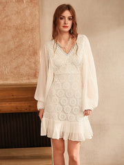 Isabella Ladies' Elegant White Lace Vacation Dress