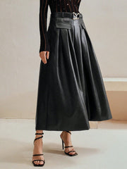 Isabella Stylish Elegant PU Leather Pleated Skirt