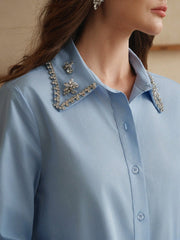 Isabella Collar Rhinestone Embellished Elegant Shirt