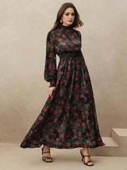 Isabella Ditsy Floral Cinched Waist Elegant Maxi Dress