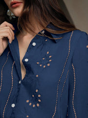 Isabella Lapel Long Sleeve Hollow Embroidery Casual Shirt