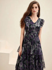 Isabella Summer Casual Floral Printed Ruffle Hem Decorated Midi Dress