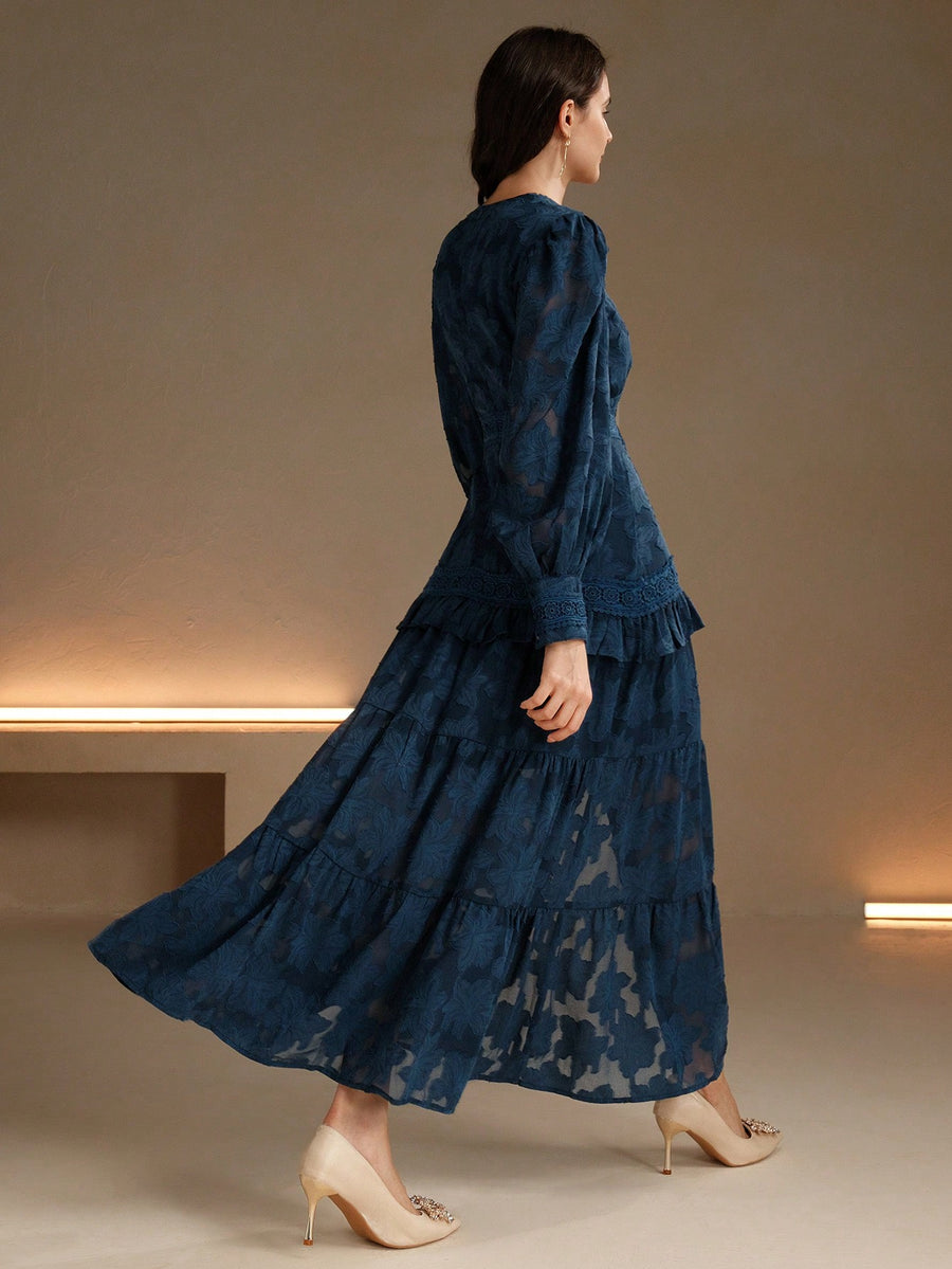 Robe élégante à col en V et manches bouffantes avec taille cintrée Isabella