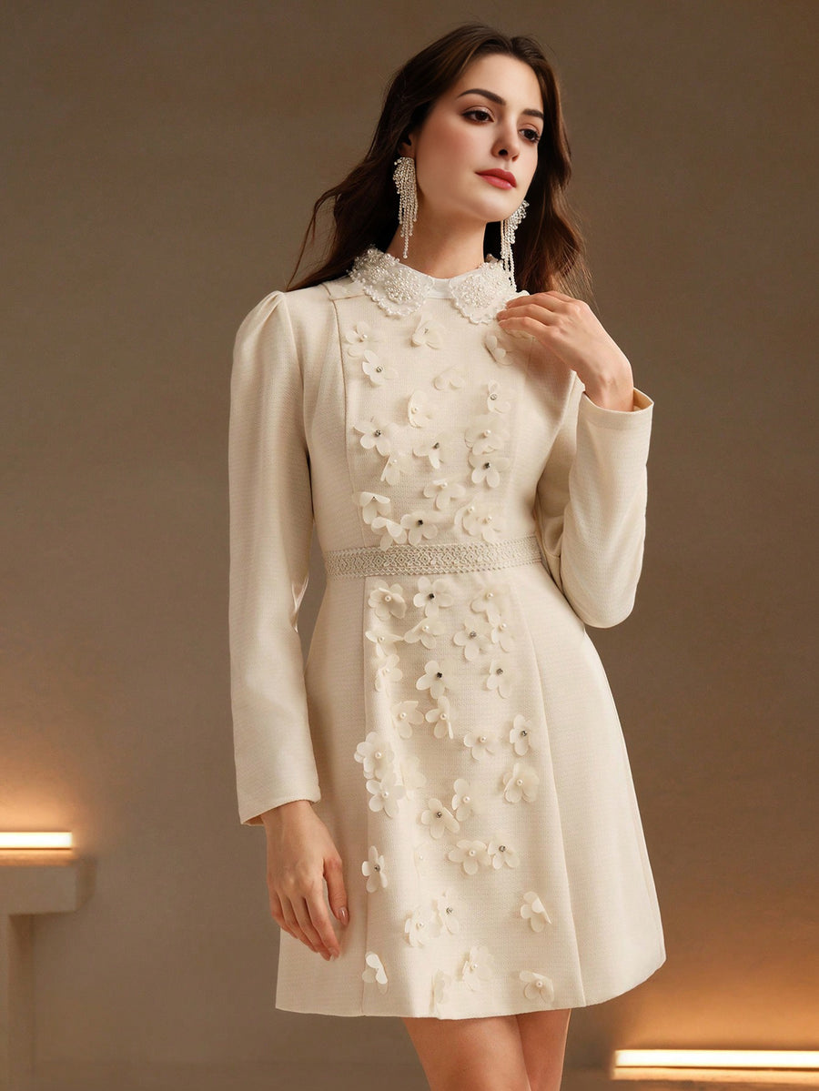 Isabella Lace High-End Embroidery Pearl Design Dress