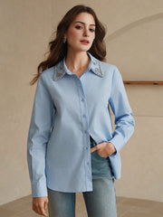 Isabella Collar Rhinestone Embellished Elegant Shirt