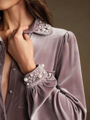 Isabella Velvet Long Sleeve Jewelry Embellished Elegant Top