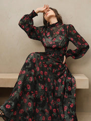 Isabella Ditsy Floral Cinched Waist Elegant Maxi Dress