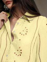 Isabella Lapel Long Sleeve Hollow Embroidery Casual Shirt