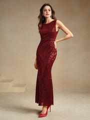 Isabella Round Neck Backless Sequin Mermaid Elegant Evening Dress