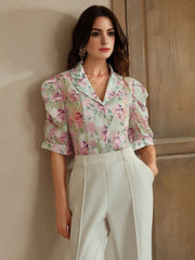 Isabella Floral Print Puff Sleeve Shirt For Dailywear