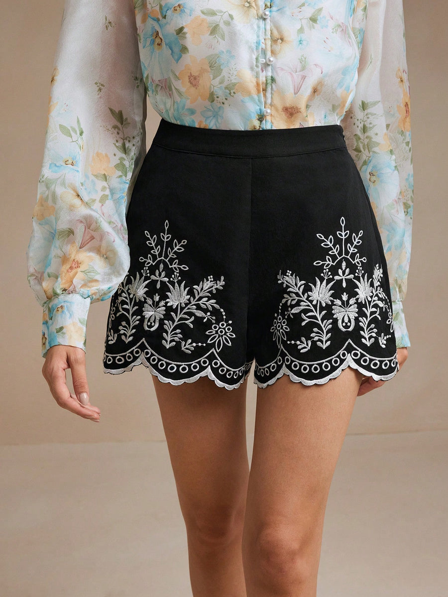 Isabella Floral Print Scallop Trim Shorts For Summsa