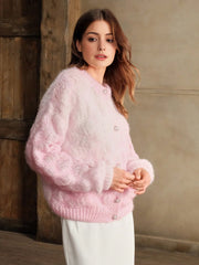 Isabella Pearl Button Loose Romantic Texture Knitted Cardigan