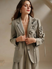 Isabella Elegant Lapel Handmade Floral Decor Blazer