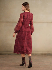 Isabella Autumn Lace Embroidered Fitted Waist Dress