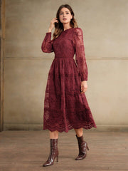 Isabella Autumn Lace Embroidered Fitted Waist Dress