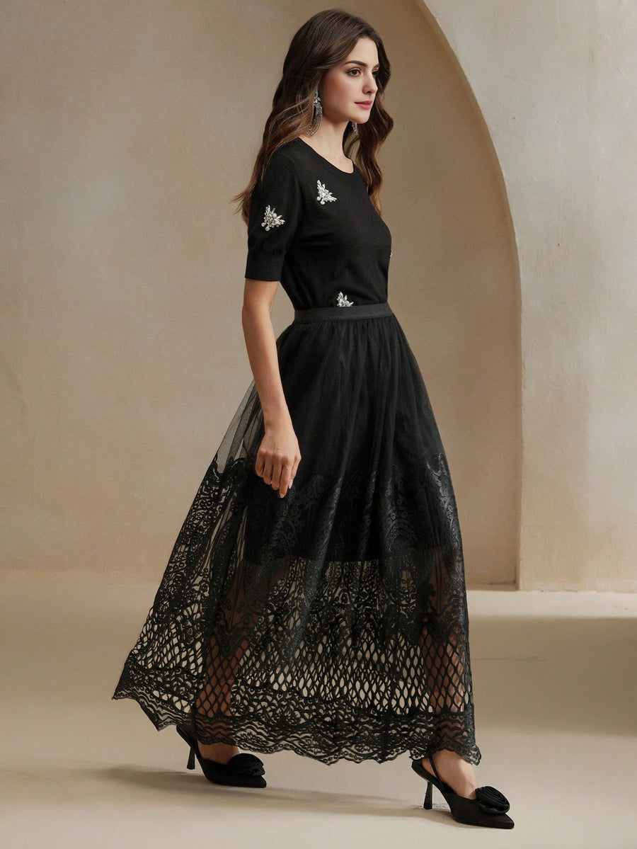 Isabella Vintage Lace Hollow-Out Elegant Skirt