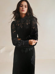 Isabella Lace Embroidered Velvet Top and Straight Skirt 2 Piece Set