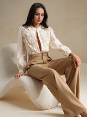 Isabella Long Sleeve Hollow Out Embroidery Elegant Blouse