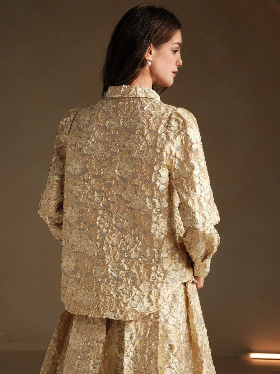 Isabella Vintage Style Elegant Long Sleeve Jacquard Shirt