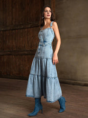 Isabella Vintage French Denim Camisole Fluffy Hem Dress