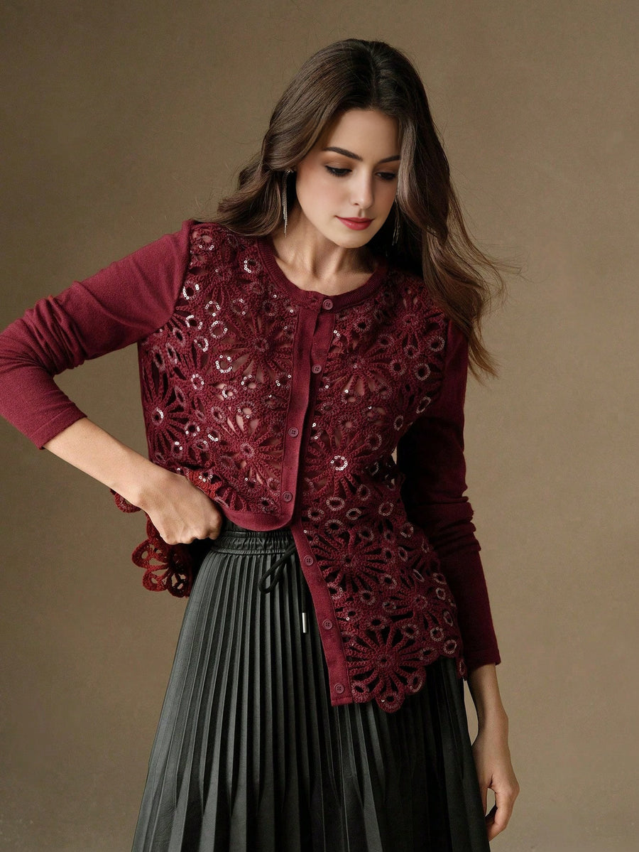 Isabella Retro Embroidered Floral Sequin Decoration Cardigan