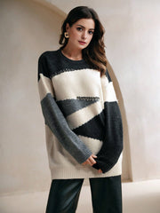 Isabella Rhinestone Contrast Color Loose Casual Sweater